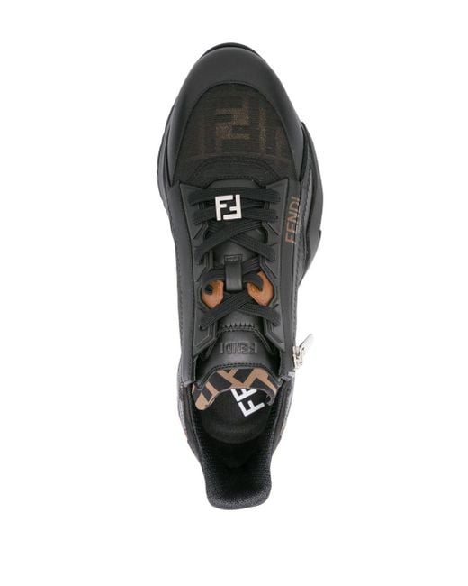 Fendi Black Flow Ff-jacquard Leather Sneakers for men