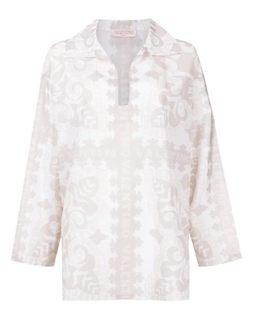 Valentino Garavani プリント シルクコットン シャツ White