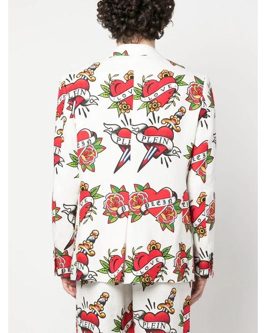 Philipp Plein Red Logo-Print Blazer for men