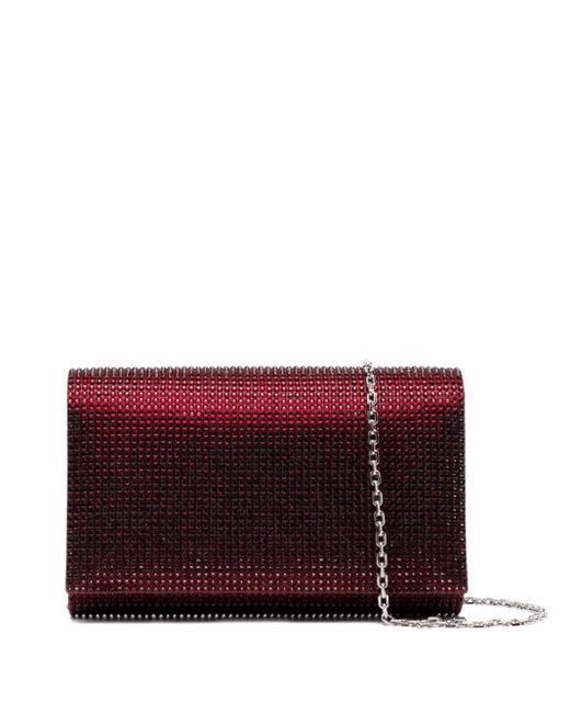 Rene Caovilla Red Aida Crystal-Embellished Satin Clutch