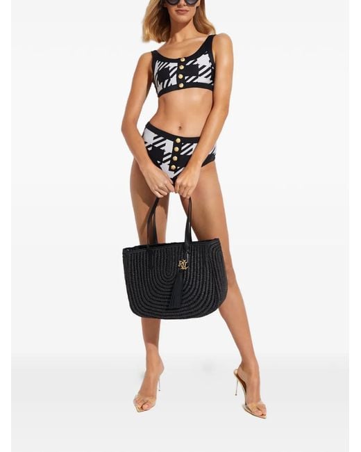 Beach Riot Black Isle Houndstooth Button Bikini Bottom