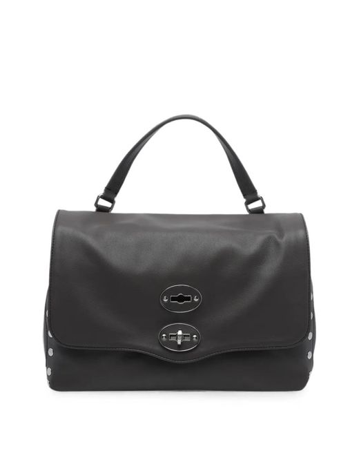 Zanellato Black Small Postina Studded Leather Tote Bag