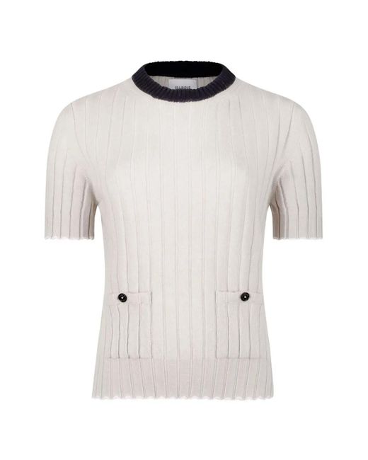 Barrie White Pocket Ribbed Knitted Pullover