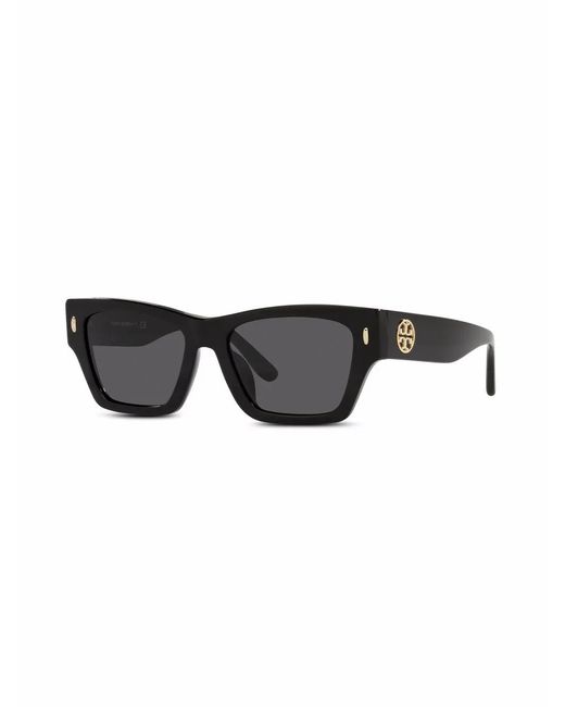 Tory Burch Black Logo-Plaque Square-Frame Sunglasses