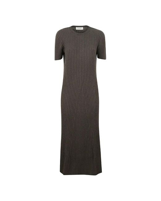 Lisa Yang Brown Ribbed-Knit Short-Sleeve Maxi Dress