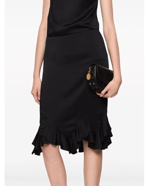 Stella McCartney Black Ruffled Satin Midi Skirt
