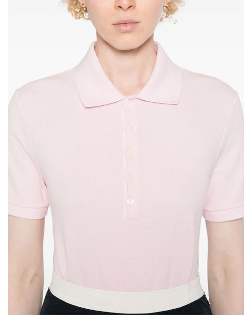 Thom Browne Pink Logo-Patch Piqué Polo Top