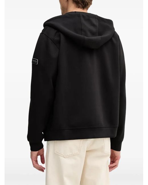 Guess Black Logo-Patch Zip-Up Hoodie for men