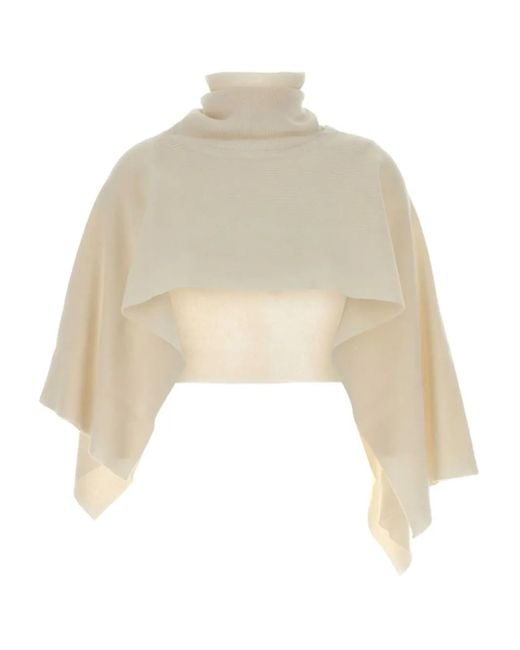 Magda Butrym Natural Turtleneck Wool Cape