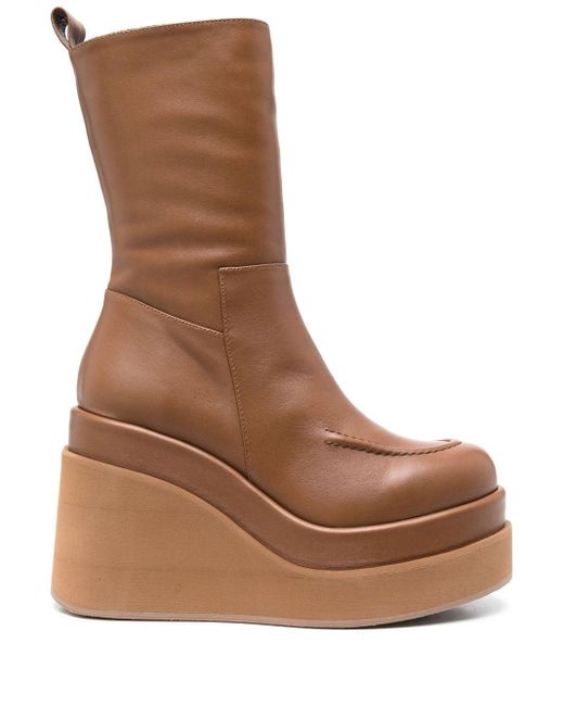 Paloma Barceló Jay Leather Platform Wedge Boots in Brown | Lyst