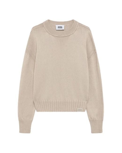 Alpha Studio Natural Ribbed Hem Sweater