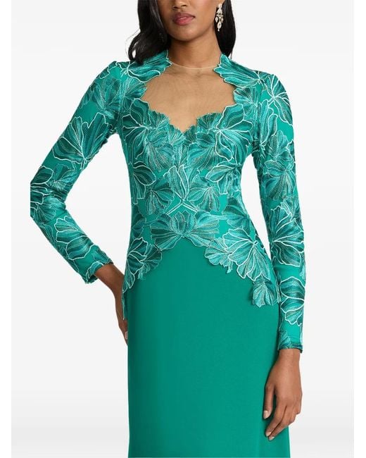 Tadashi Shoji Green Floral Long-Sleeve Maxi Dress
