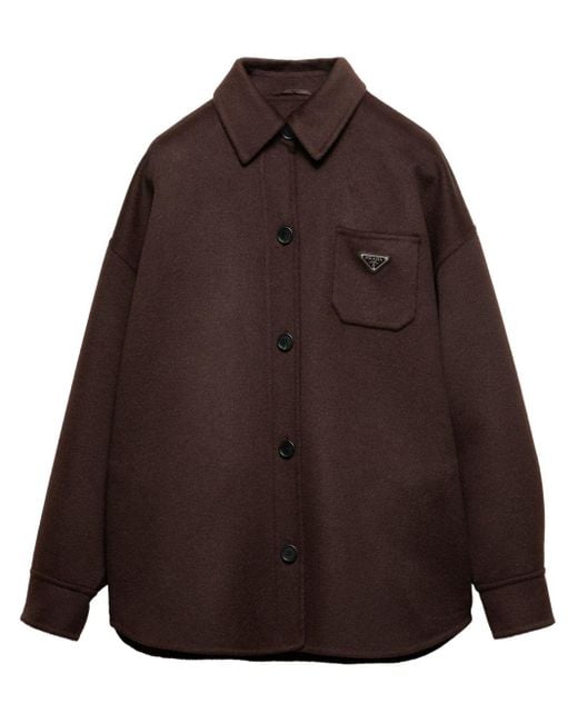 Prada Brown Enamel-logo Wool Jacket