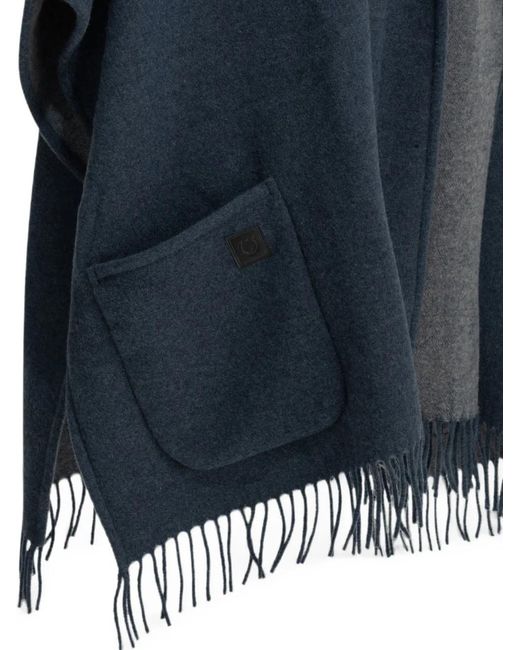Ferragamo Blue Fringed-Hem Cape