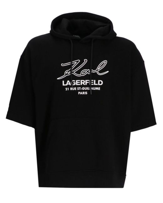 Karl Lagerfeld Black Logo-print Short-sleeve Hoodie for men