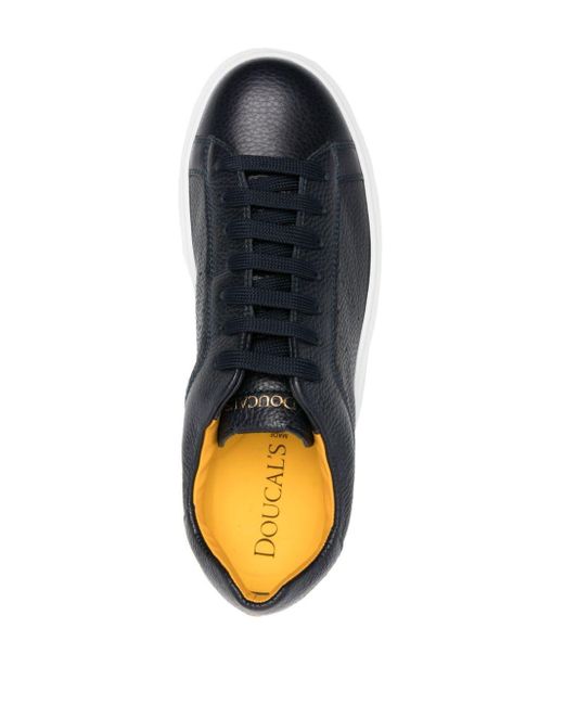 Doucal's Blue Logo-patch Leather Sneakers for men