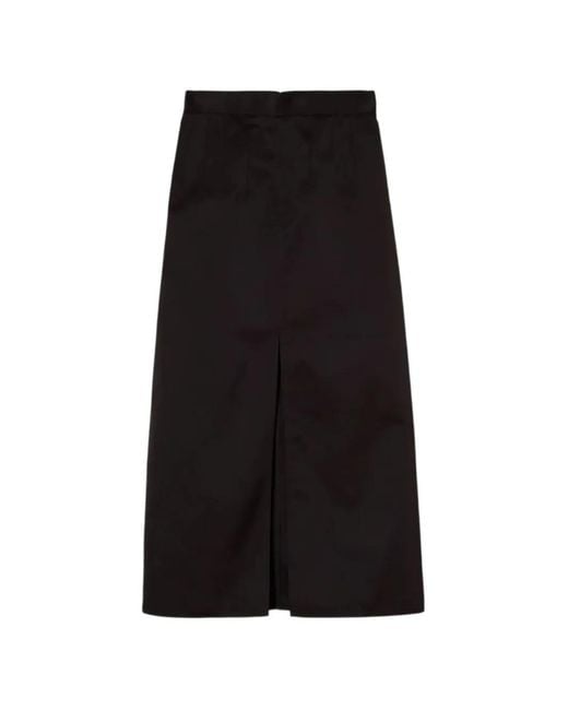 Plan C Black Front-Slit Satin-Finish Maxi Skirt