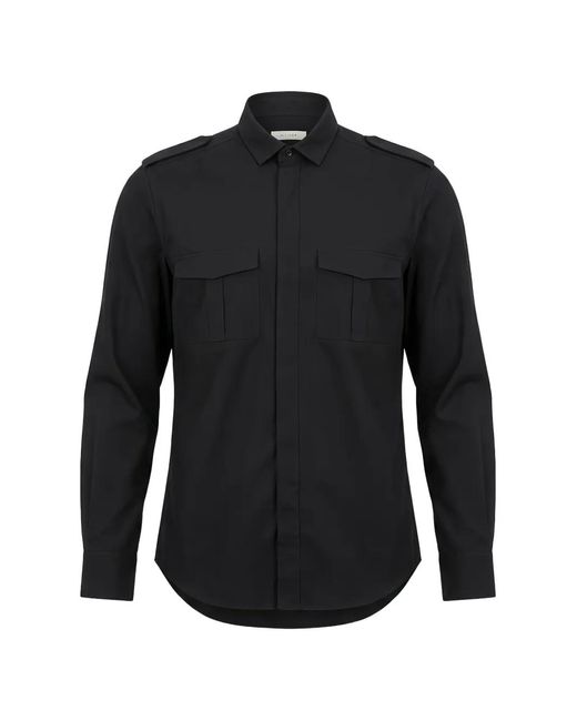 Valentino Garavani Black Epaulette-Detail Chest-Pocket Shirt for men