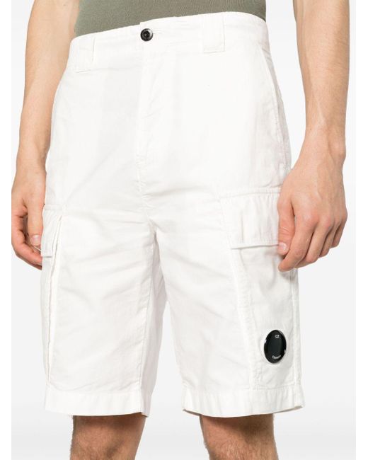 C P Company White Ottoman Cotton Cargo Shorts for men