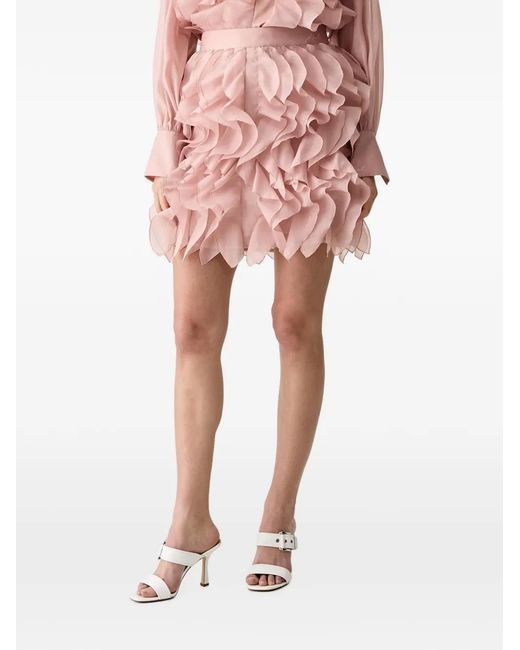 Karl Lagerfeld Pink Ruffled Logo-Embroidered Mini Skirt