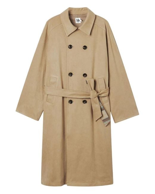 B+ AB Natural Double-Breasted Belted Coat