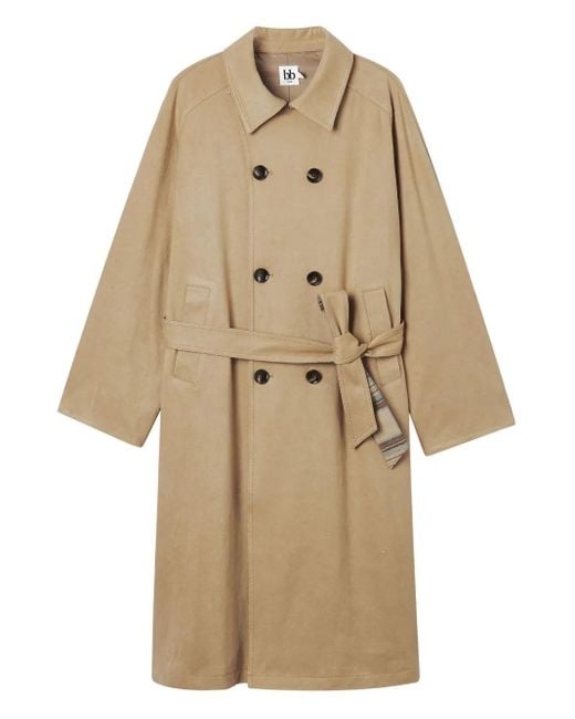 B+ AB Jas Met Ceintuur En Dubbele Rij Knopen in het Natural