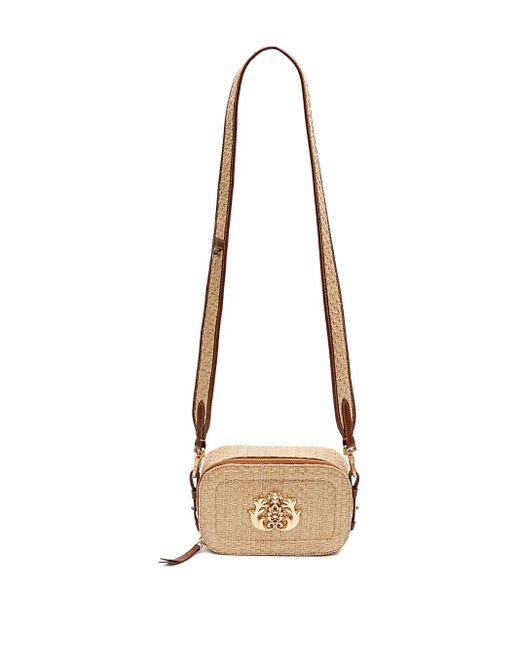 Isla Brown Woven Emblem Shoulder Bag