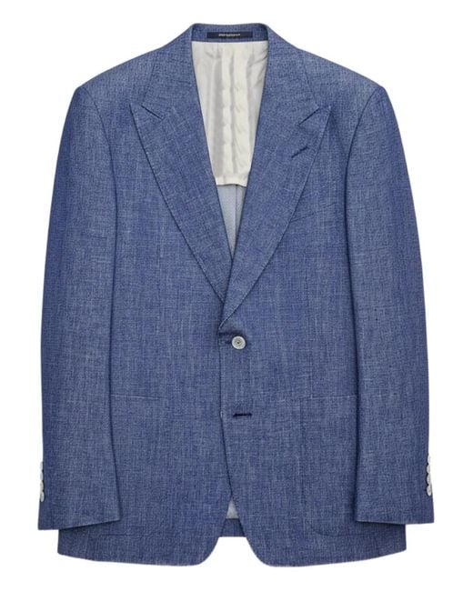 Tom Ford Blue Peak-Lapel Buttoned Blazer for men