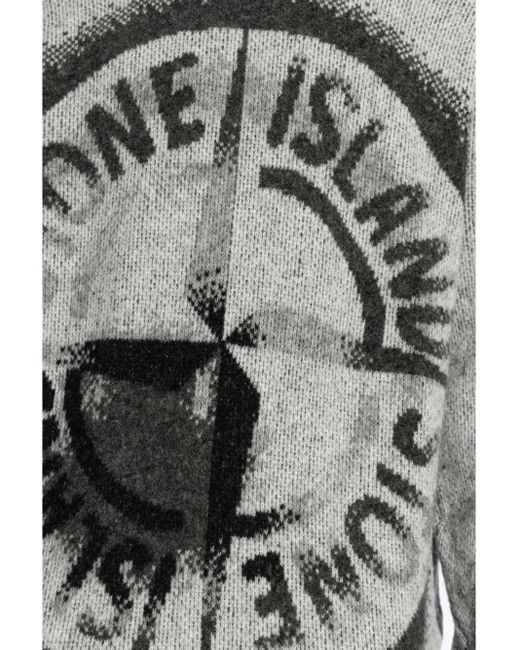 Stone Island Gray Crewneck Sweater Gauzed Effect Wool Blend for men