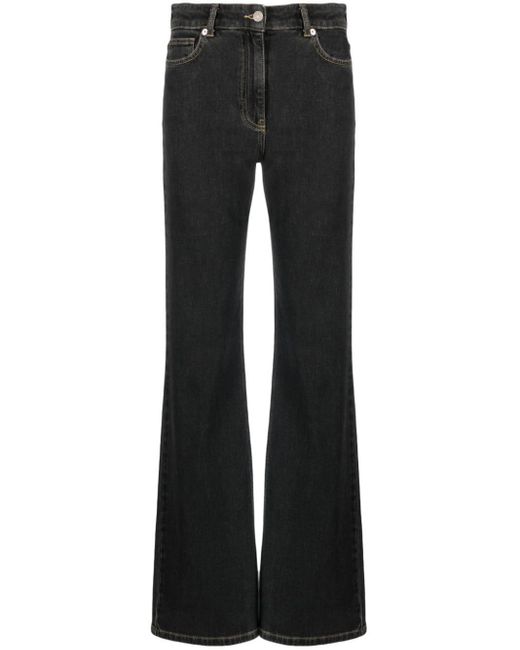 Moschino Jeans Black Logo-patch High-waisted Straight-leg Jeans