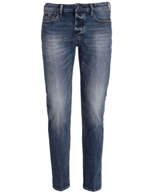 Emporio Armani Blue Washed Slim-cut Jeans for men