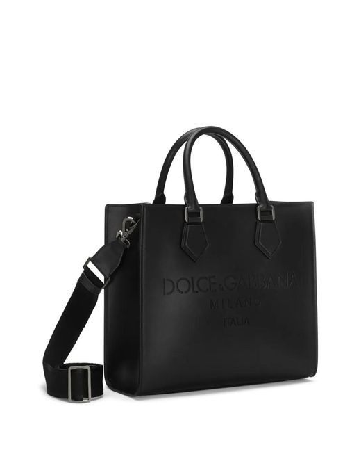 Dolce & Gabbana Black Logo-Debossed Leather Tote Bag for men