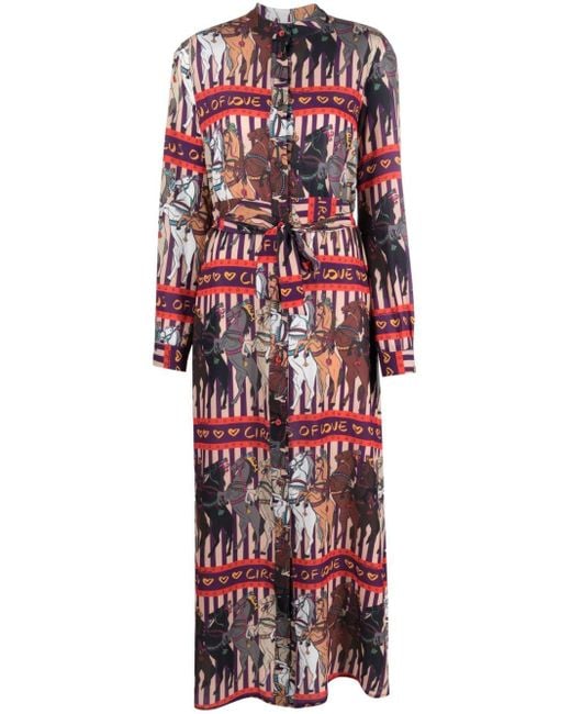 ALESSANDRO ENRIQUEZ Red Graphic-print Belted Midi Shirtdress
