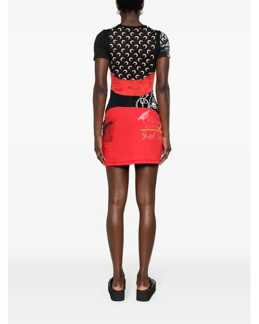 MARINE SERRE Red Regenerated Graphic T-Shirt Minidress