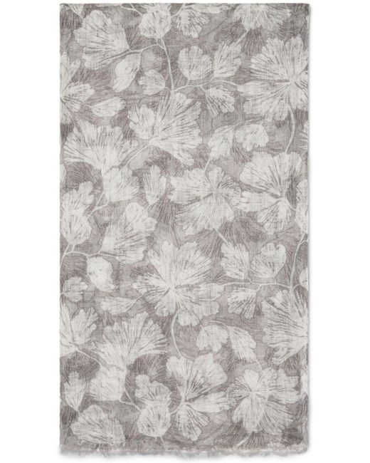 Brunello Cucinelli Gray Floral-print Linen Scarf