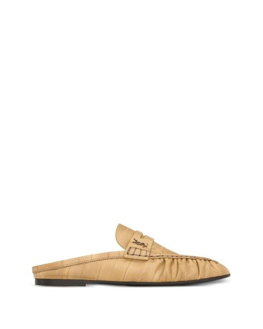 Saint Laurent White Ysl Plaque Ruched Loafers