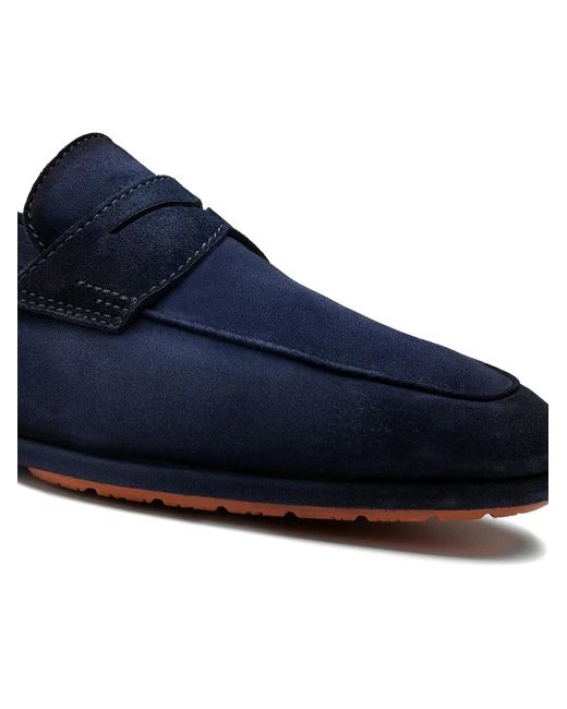 Santoni Blue Suede Panelled Loafers for men