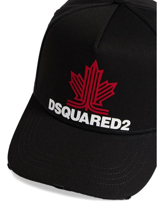 DSquared² Black Logo-Print Distressed Baseball Cap for men