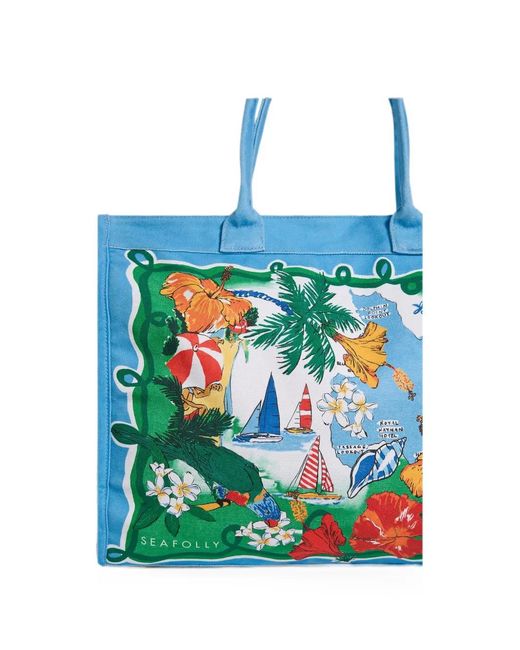 Seafolly Blue Viva Vacation Graphic-Print Tote Bag