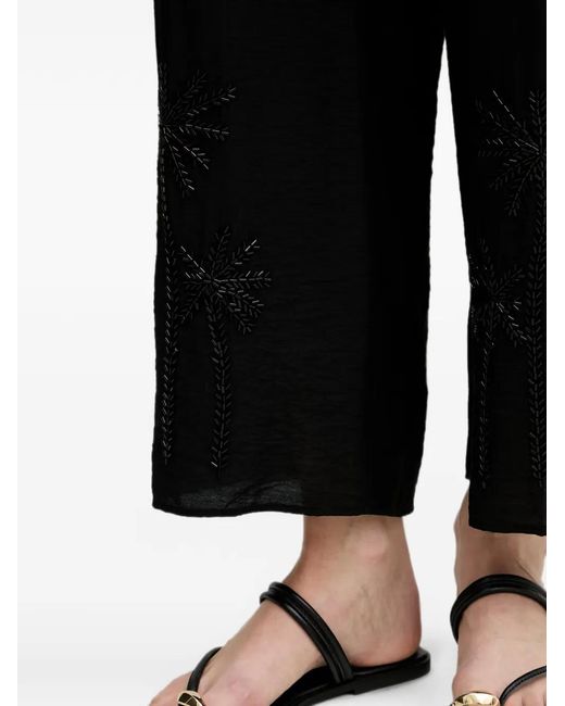 Lola Casademunt Black Bead-Embellished Wide-Leg Trousers