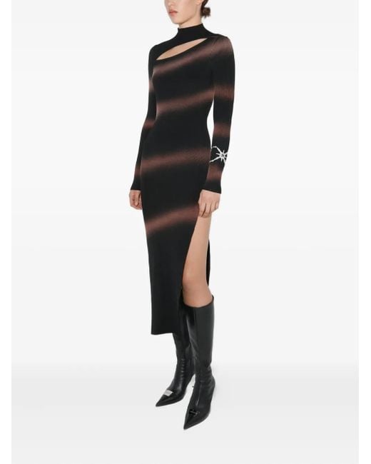 M I S B H V Black Striped Cut-Out Knitted Dress