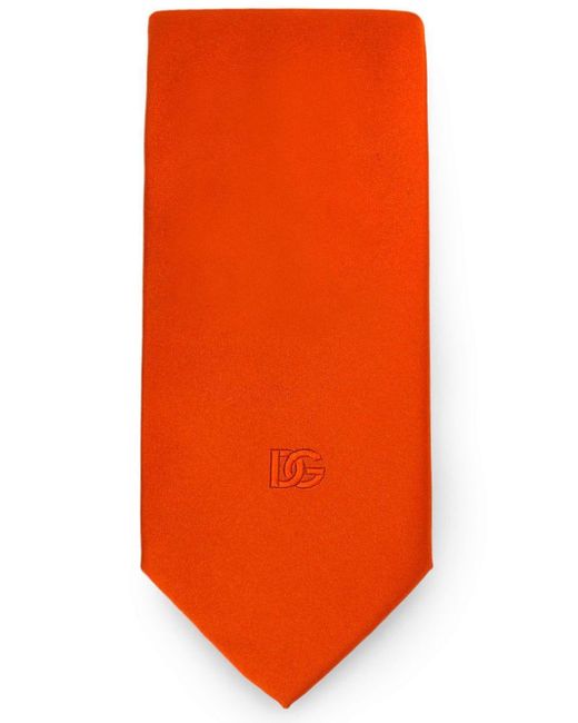 Dolce & Gabbana Orange Logo-embroidered Silk Tie for men