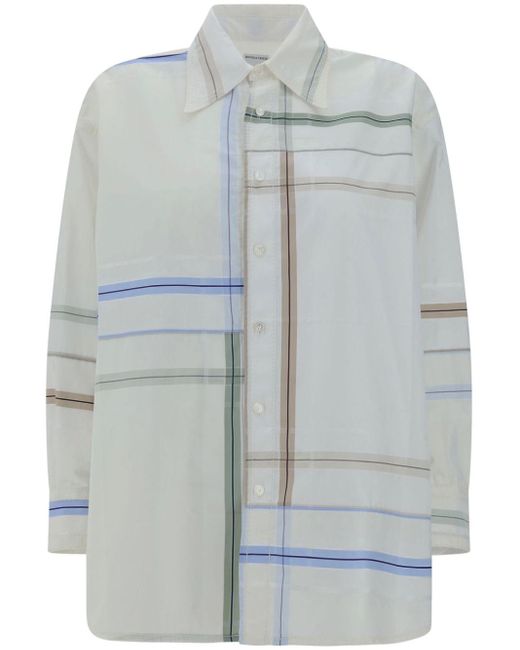 Bottega Veneta Blue Handkerchief Striped Cotton Shirt