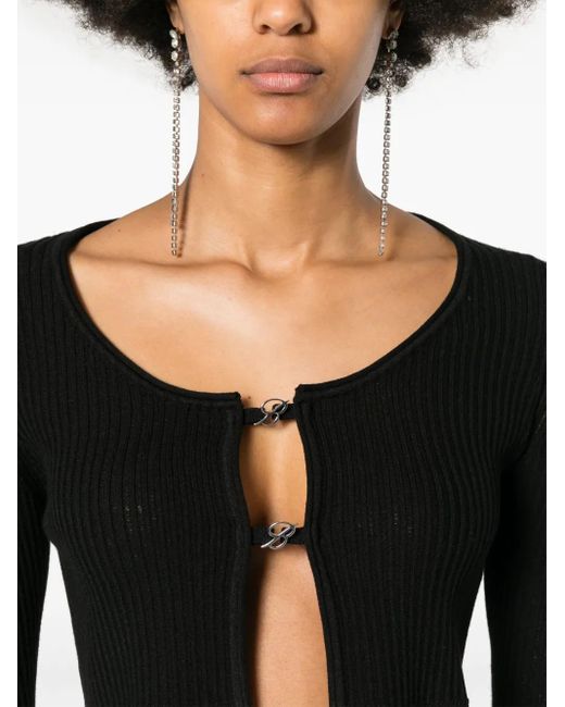Blumarine Black Ribbed Knit Cardigan With Scoop Neckline