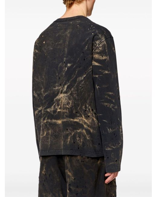 DIESEL T-Crane Distressed-T-Shirt mit Batikmuster in Black für Herren