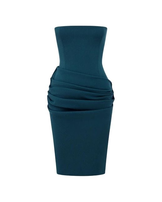 Alex Perry Blue Strapless Draped Midi Dress