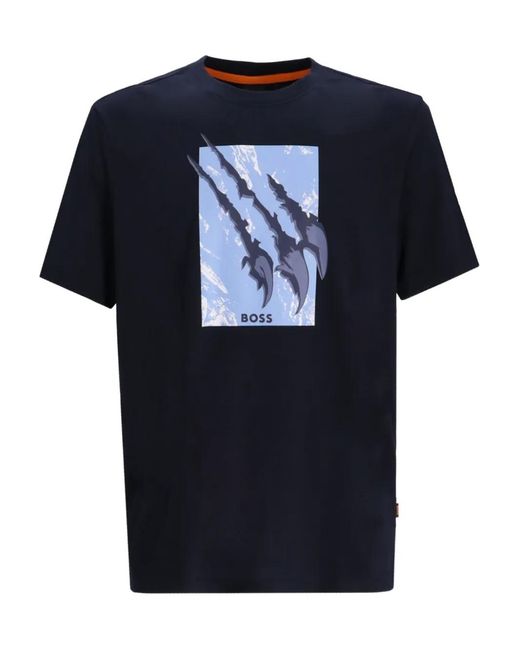 Boss Blue Graphic-Print Crew-Neck T-Shirt for men