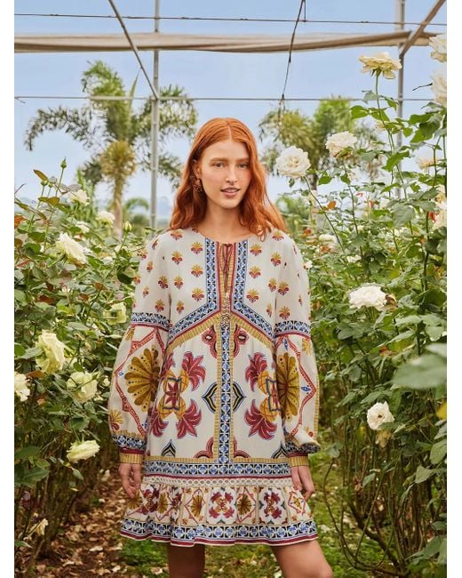 Farm Rio White Floral-Print Mini Dress