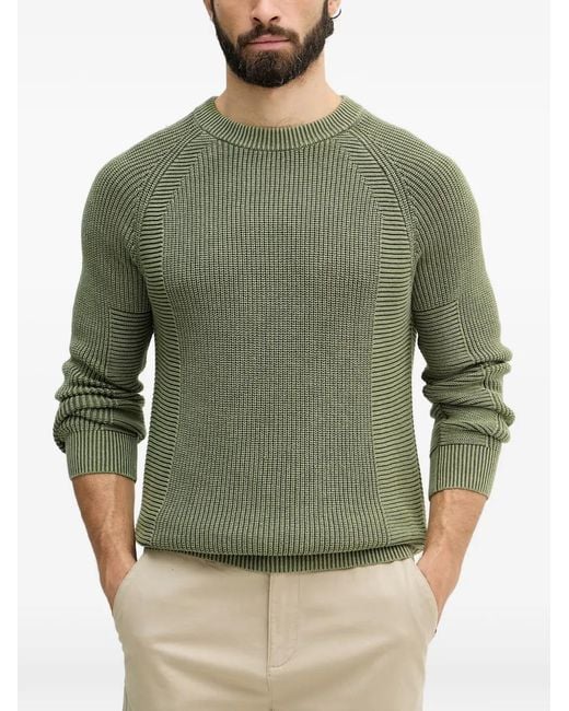 Benetton Green Ribbed-Knit Raglan-Sleeve Sweater for men