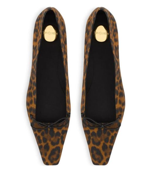 Saint Laurent Brown Poppy Leopard-Print Ballet Flats
